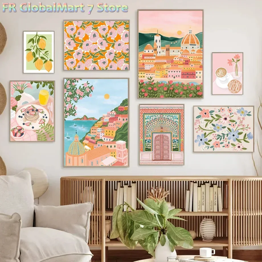 Resin Art Wallpaper - 다이아몬드 페인팅 1개: 산토리니 레몬 커피