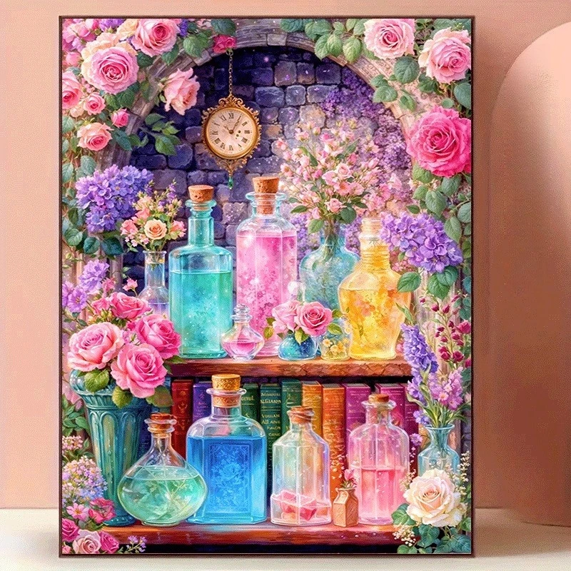 Resin Art Work - 다이아몬드 페인팅, 다채로운 색상의 꽃/케이크/미인 테마,