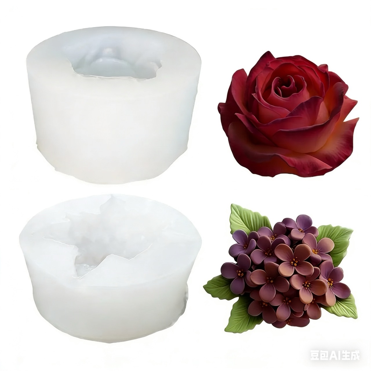 Resin Art Rose - 2개 세트의 3D 장미와 라일락 모양